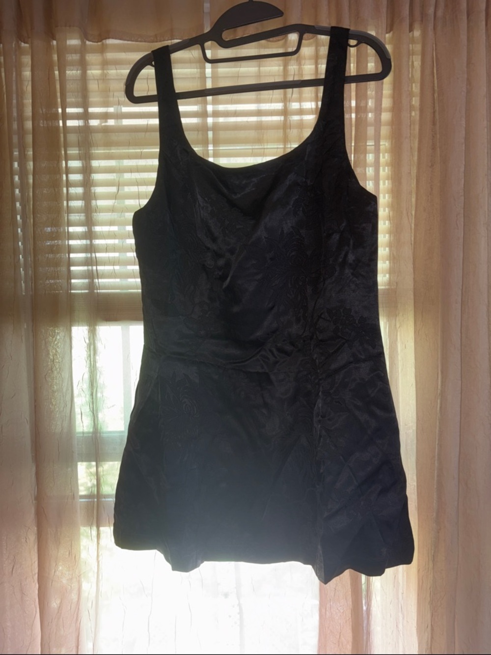 Black Mini Dress with Subtle Jacquard Texture - Women's